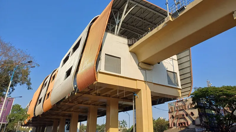 Ramwadi metro station on Pune Metro, an elevated station building above the road